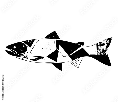 Vector Geometric salmon with sharp angles and contrasting shapes.