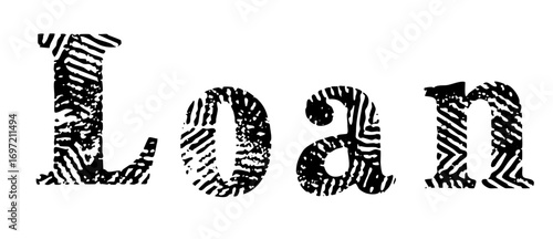 Vector Fingerprint Typography spells Loan in a textured .