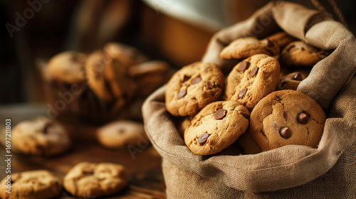  Biscoitos de chocolate em um saco de estopa