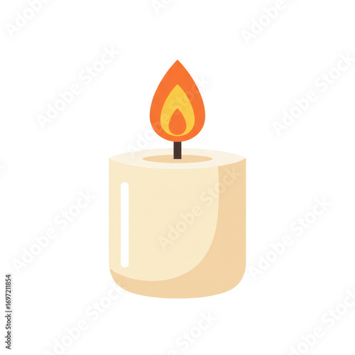 Lit Ivory Candle with Orange Flame Illustration.