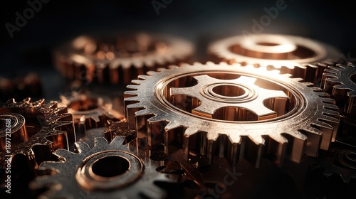 Wallpaper Mural Business automation concept featuring an interlocking gear mechanism in metallic finish against an abstract background. Torontodigital.ca