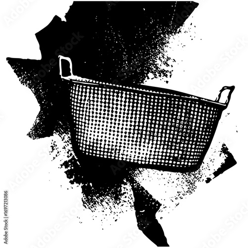 Vector Person holds a perforated basket over their face.