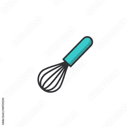 Simple Flat Design Teal Handle Whisk for Baking and Cooking.
