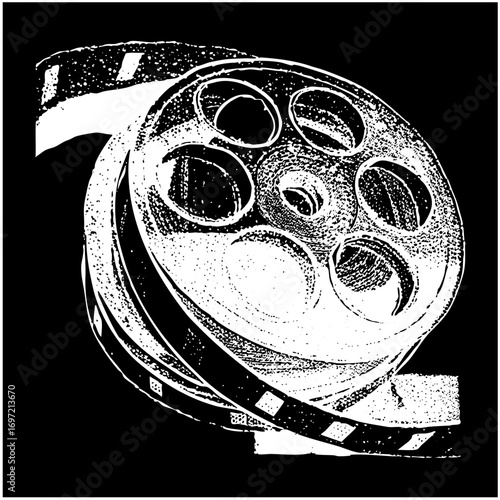 Vector Vintage film reel with textured details.