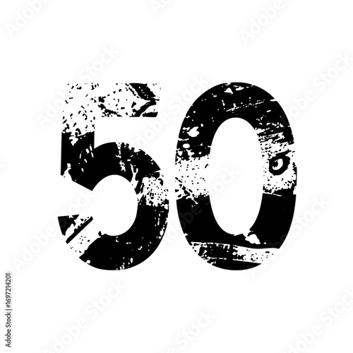 Vector Distressed typographic featuring the number fifty.