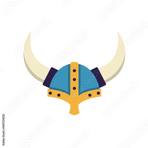 Stylized Viking Helmet with Large Curved Ivory Horns.