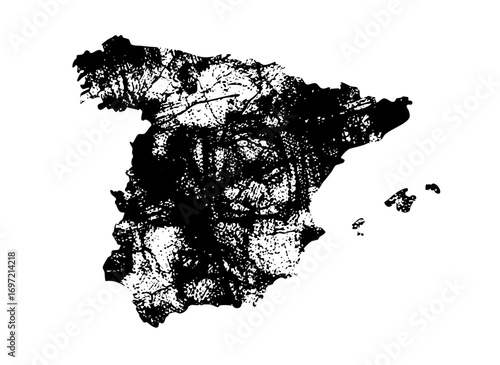 Vector Detailed Iberian Peninsula map with textured fill.
