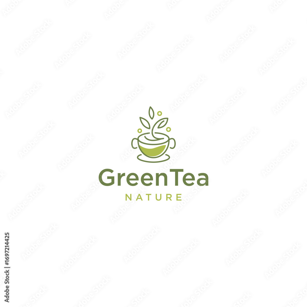 Fototapeta premium Green tea cup logo vector design template