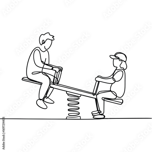 Children on a seesaw in a simple line drawing style