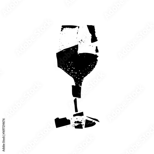Vector Bold black silhouette of a wine glass with liquid.