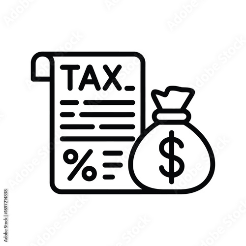 Tax document and money bag icon representing financial obligations
