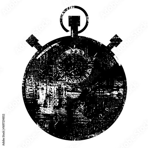 Vector Distressed stopwatch with cityscape silhouette
