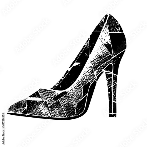 Vector Elegant high-heeled shoe in a fragmented style.