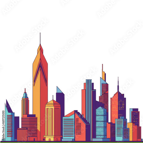 Vibrant City Skyline Illustration Colorful Modern Buildings.