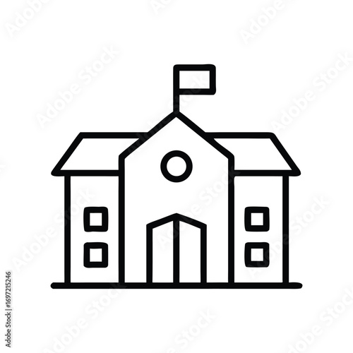 Minimalist School Building Icon Line Art