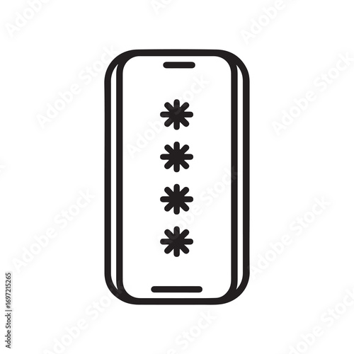 Mobile Phone Lock Screen with Four Asterisks Security Icon