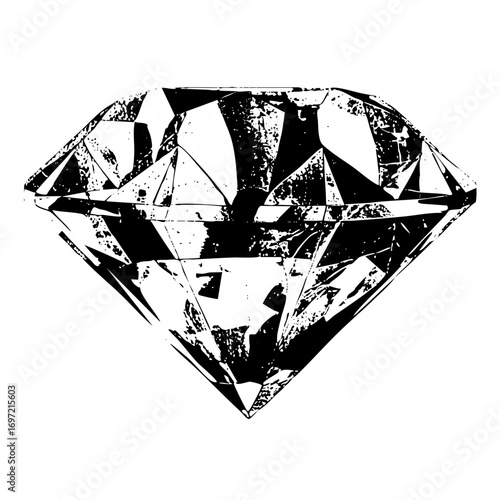 Vector Detailed black and white of a faceted gemstone.