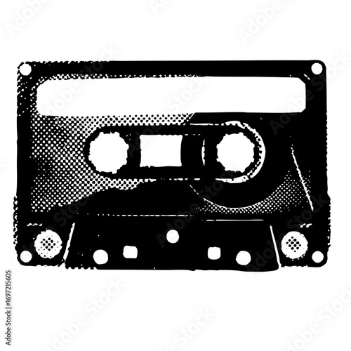 Vector Vintage cassette tape with detailed openings.