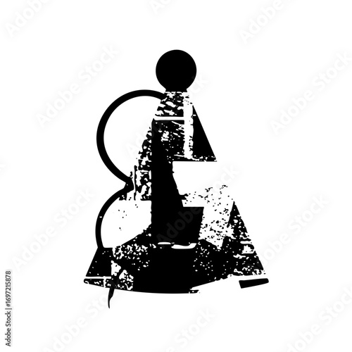 Vector Distressed female restroom symbol features a person in a dress.