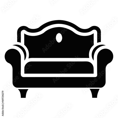 Sofa furniture black and white vector on white background.