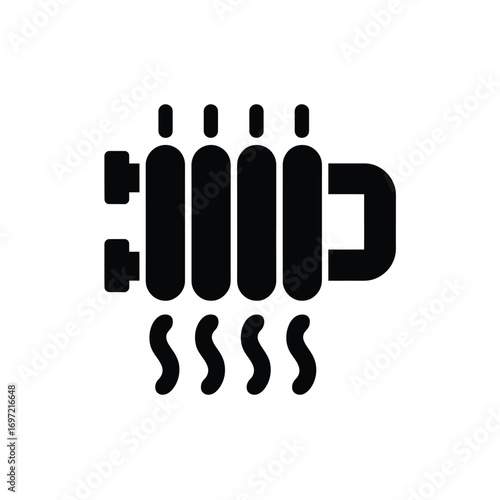 Black and white icon of a radiator emitting heat waves