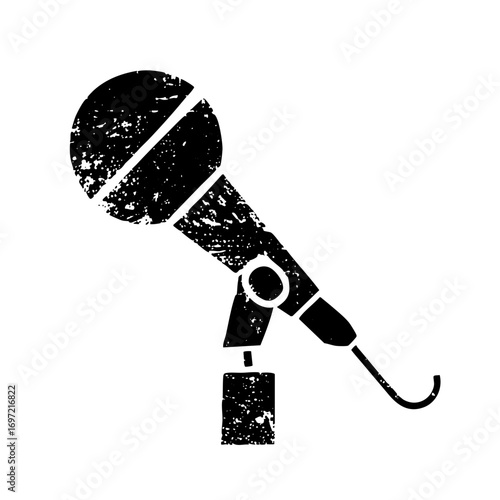 Vector Distressed black microphone depicts audio recording equipment.