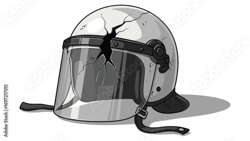 Illustrative Broken Riot Helmet with Visor for Graphic Design and Creative Projects