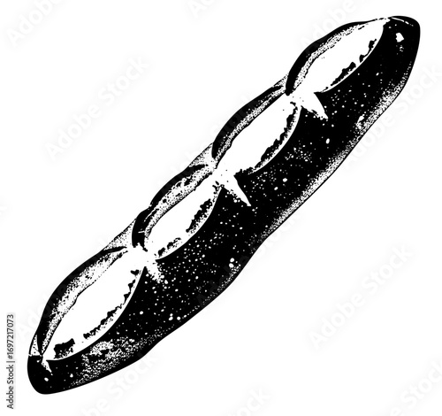 Vector Detailed of a sliced baguette with a speckled texture.