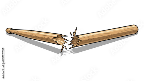 Illustrated Shattered Drumstick on White Background for Creative Designs and Musical Projects