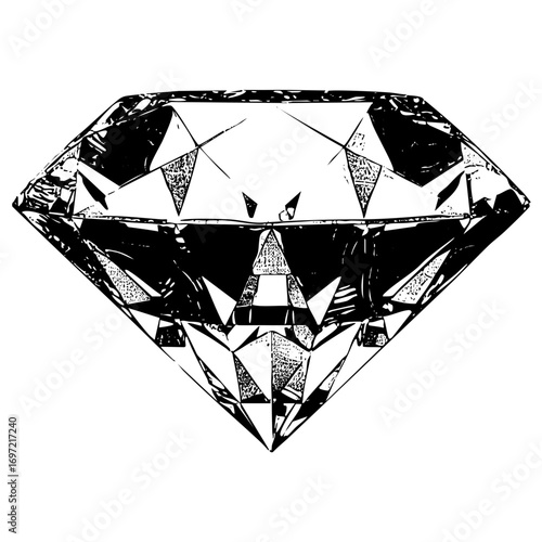 Vector Detailed of a faceted gemstone diamond.