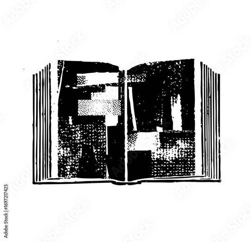 Vector Distressed open book with textured pages.