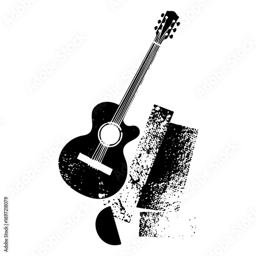 Vector Black acoustic guitar with distressed texture.