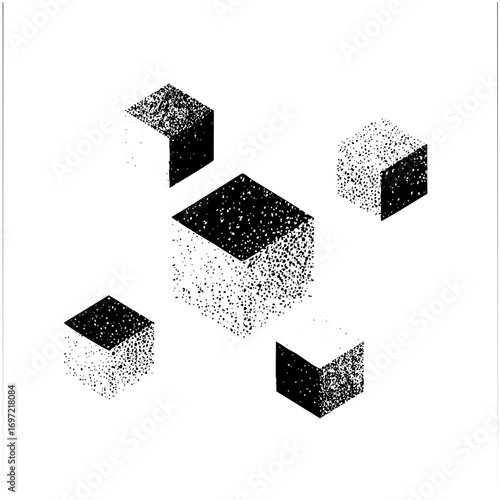 Vector Geometric cubes arrangement creates a fragmented abstract composition.