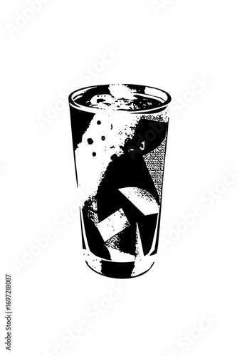 Vector Refreshing beverage with ice in a transparent glass.