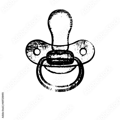 Vector Black and white of a baby pacifier with a textured hand-drawn style.