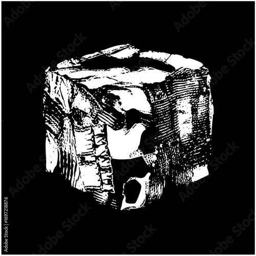 Vector Detailed of a fractured stone head with an open mouth.