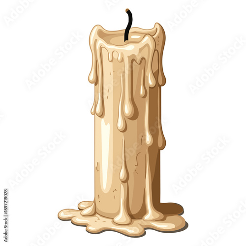 Detailed Illustration of a Melting Candle with Wax Drippings for Halloween and Spooky Themes