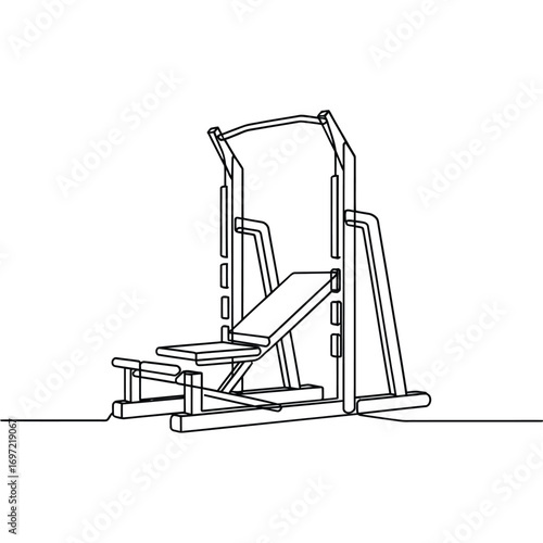 Minimalist line drawing of a home gym smith machine