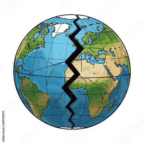 Fractured Globe Illustration: Global Crisis Representation for Environmental and Political Concepts