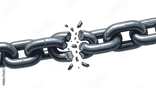 Illustration of a broken metal chain symbolizing freedom or failure and strength concept