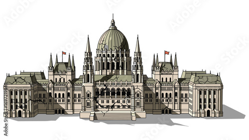 Architectural illustration of a grand building with cracks vector design for creative use