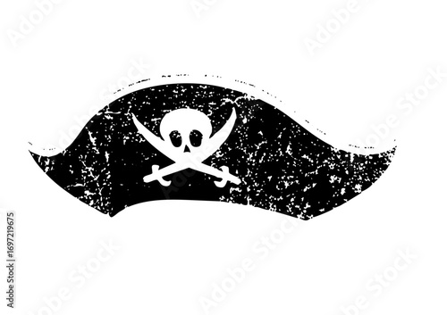 Vector Distressed Jolly Roger Flag with Skull and Swords