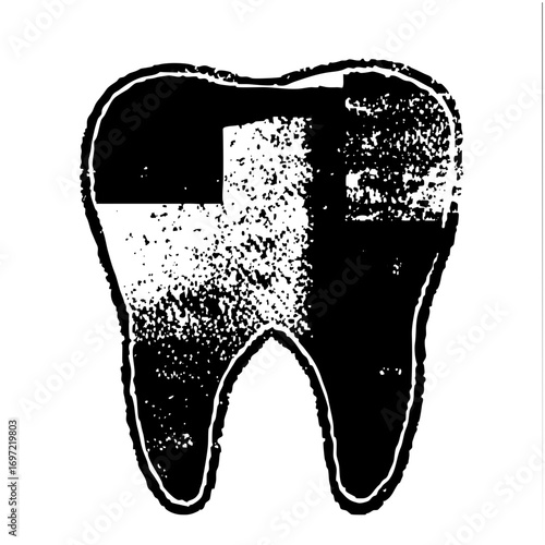 Vector Black and white tooth with filling