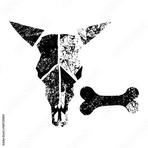 Vector Distressed Skull and Bone