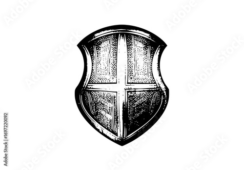 Vector Detailed heraldic shield with a cross emblem.