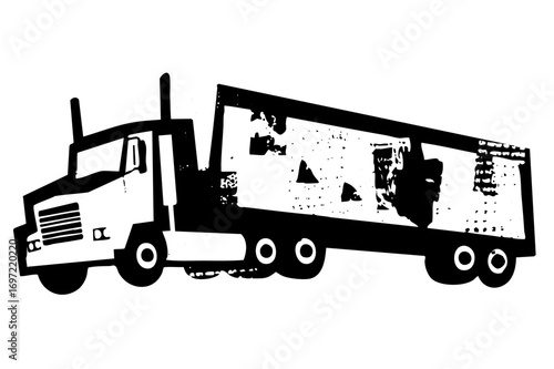 Vector Bold vector of a -trailer truck with a textured cargo bed.