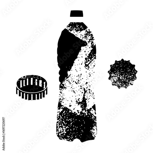 Vector Distressed plastic bottle with caps.