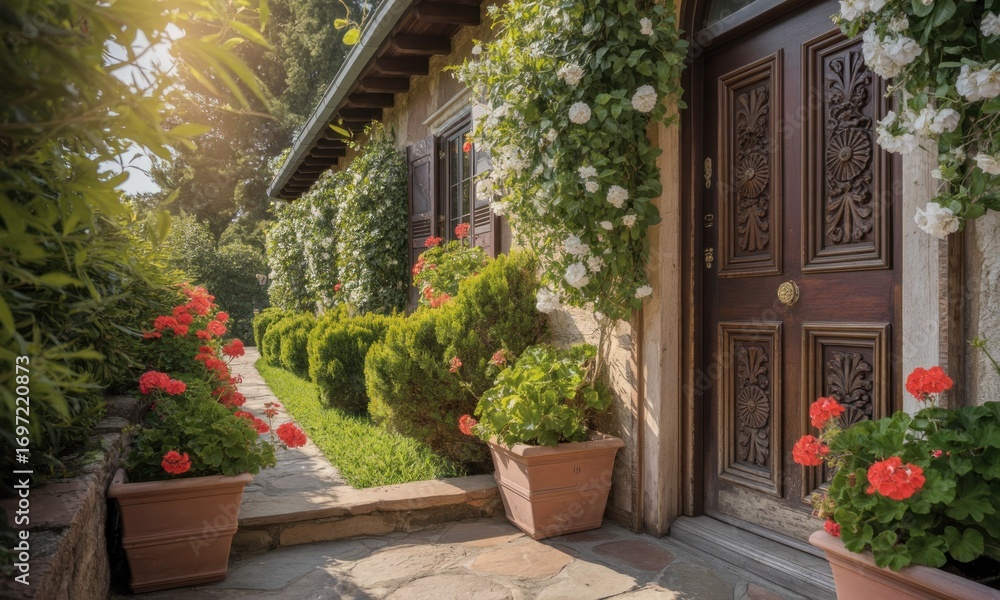 Naklejka premium Sunny garden path to ornate front door