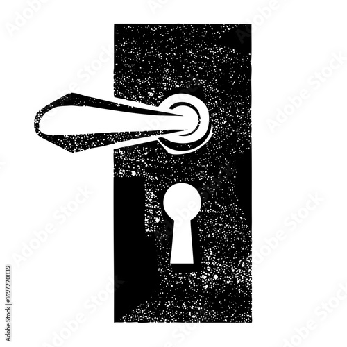 Vector Detailed door lock with handle and keyhole.