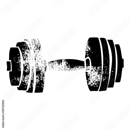 Vector Black barbell with distressed texture.